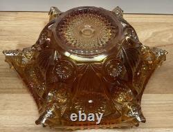 Imperial Marigold Carnival Glass Diamond Ruffled Punch Bowl 12 Large with 2 cups