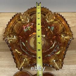 Imperial Marigold Carnival Glass Diamond Ruffled Punch Bowl 12 Large with 2 cups
