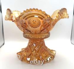 Imperial Marigold Carnival Glass Hobstar & Arches Punch Bowl & Base with 6 Cups