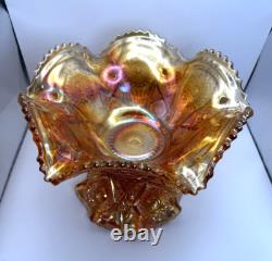 Imperial Marigold Carnival Glass Hobstar & Arches Punch Bowl & Base with 6 Cups