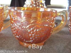 Imperial Marigold Carnival Glass Imperial Grape Punch Bowl & Cup Set 9 Pieces