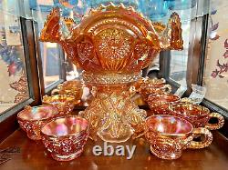 Imperial Marigold Carnival Glass Large Fruit & Punch Bowl Stand 6 Cups Hangers