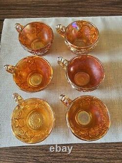 Imperial Marigold Carnival Glass Large Fruit & Punch Bowl Stand 6 Cups Hangers