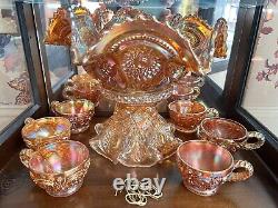 Imperial Marigold Carnival Glass Large Fruit & Punch Bowl Stand 6 Cups Hangers