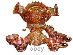 Imperial Marigold Carnival Glass Large Fruit & Punch Bowl Stand 6 Cups Hangers