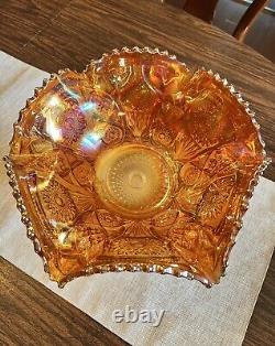 Imperial Marigold Carnival Glass Large Fruit & Punch Bowl Stand 6 Cups Hangers