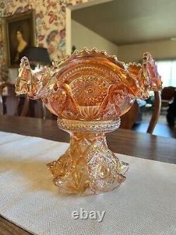 Imperial Marigold Carnival Glass Large Fruit & Punch Bowl Stand 6 Cups Hangers