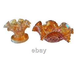 Imperial Marigold Carnival Glass Large Fruit & Punch Bowl Stand 6 Cups Hangers