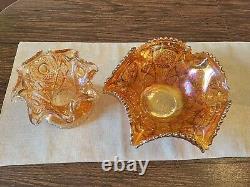 Imperial Marigold Carnival Glass Large Fruit & Punch Bowl Stand 6 Cups Hangers