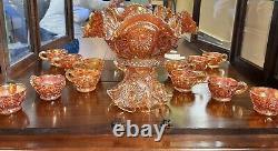 Imperial Marigold Carnival Glass Large Fruit & Punch Bowl Stand 6 Cups Hangers