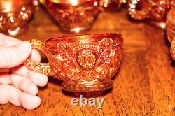 Imperial Marigold Carnival Glass Punch Bowl & Base Hobstar & Arches With 8 Cups