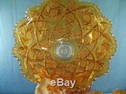 Imperial Marigold Carnival Glass Punch Bowl Set Hobstar Whirling Star 14 Cups