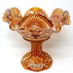 Imperial Marigold Carnival Glass Punch Bowl With Base Hobstars & Arches