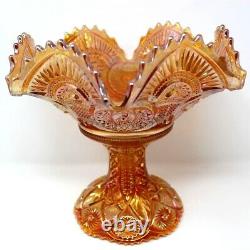 Imperial Marigold Carnival Glass Punch Bowl With Base Hobstars & Arches