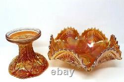 Imperial Marigold Carnival Glass Punch Bowl With Base Hobstars & Arches