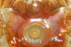 Imperial Marigold Carnival Glass Punch Bowl With Base Hobstars & Arches