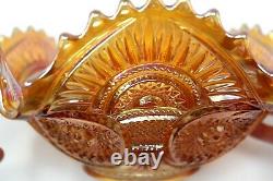 Imperial Marigold Carnival Glass Punch Bowl With Base Hobstars & Arches