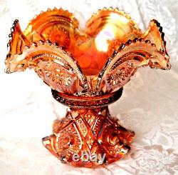 Imperial Marigold Carnival Glass Punch Bowl with Base Hobstars & Arches Pattern