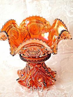 Imperial Marigold Carnival Glass Punch Bowl with Base Hobstars & Arches Pattern