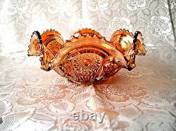 Imperial Marigold Carnival Glass Punch Bowl with Base Hobstars & Arches Pattern