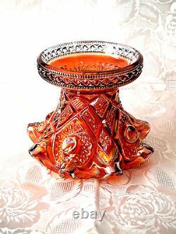 Imperial Marigold Carnival Glass Punch Bowl with Base Hobstars & Arches Pattern