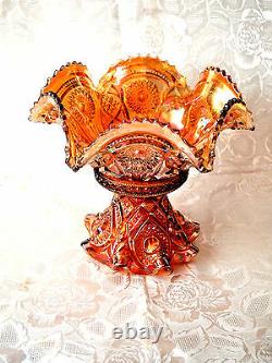 Imperial Marigold Carnival Glass Punch Bowl with Base Hobstars & Arches Pattern