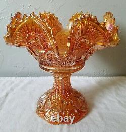 Imperial Marigold Carnival Glass Punch Bowl with Stand Hobstar and Arches