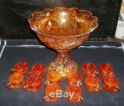 Imperial Marigold Carnival Glass Punch Bowl with base excellent condition