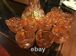 Imperial Marigold Punch Bowl & Cups Carnival Glass Set with 10 Cups