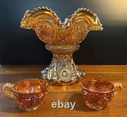 Imperial Marigold Royalty Carnival Glass Punch Bowl Base Hobstars Arches Pattern