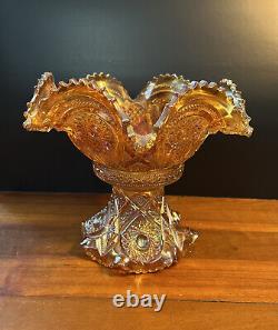 Imperial Marigold Royalty Carnival Glass Punch Bowl Base Hobstars Arches Pattern