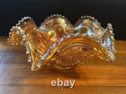 Imperial Marigold Royalty Carnival Glass Punch Bowl Base Hobstars Arches Pattern