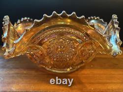 Imperial Marigold Royalty Carnival Glass Punch Bowl Base Hobstars Arches Pattern