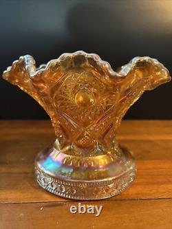 Imperial Marigold Royalty Carnival Glass Punch Bowl Base Hobstars Arches Pattern