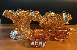 Imperial Marigold Royalty Carnival Glass Punch Bowl Base Hobstars Arches Pattern