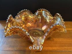 Imperial Marigold Royalty Carnival Glass Punch Bowl Base Hobstars Arches Pattern