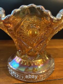 Imperial Marigold Royalty Carnival Glass Punch Bowl Base Hobstars Arches Pattern