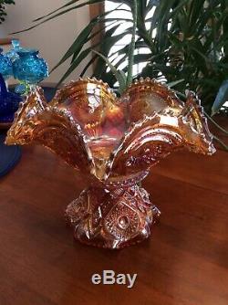 Imperial Merigold Carnival Glass Punch/Fruit Bowl And Base Hobstars & Arches