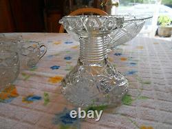Imperial Pressed Glass Whirling Star Crystal Pedestal Punch Bowl Scalloped Cut