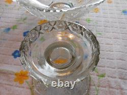 Imperial Pressed Glass Whirling Star Crystal Pedestal Punch Bowl Scalloped Cut