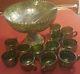 Imperial Signed Green Carnival Glass Grape Punch Bowl Set with 12 Cups & Ladle