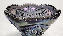 Imperial Smoke Amethyst Peacock Carnival Glass Whirling Star Punch Bowl Set