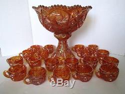 Imperial Whirling Star Marigold Carnival Glass Punch Bowl Set