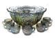 Imperial Whirling Star Peacock Carnival Glass Punch Bowl Cups Plus Ladle