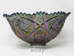 Imperial Whirling Star Peacock Carnival Glass Punch Bowl Cups Plus Ladle