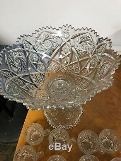 Imperial clear Glass Whirling Star Glass 14 pc. Punch Bowl Cups Set 13