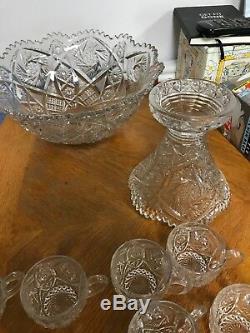Imperial clear Glass Whirling Star Glass 14 pc. Punch Bowl Cups Set 13