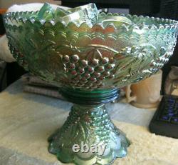 Imperial green Carnival Glass Punch Bowl with base excellent condition 10 cups