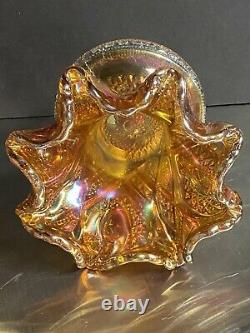 Imperial marigold carnival glass punchbowl Hobstar pattern with base