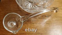 Impressive Antique Centerpiece Cut Glass Crystal Punch Bowl Hobstar File Drape